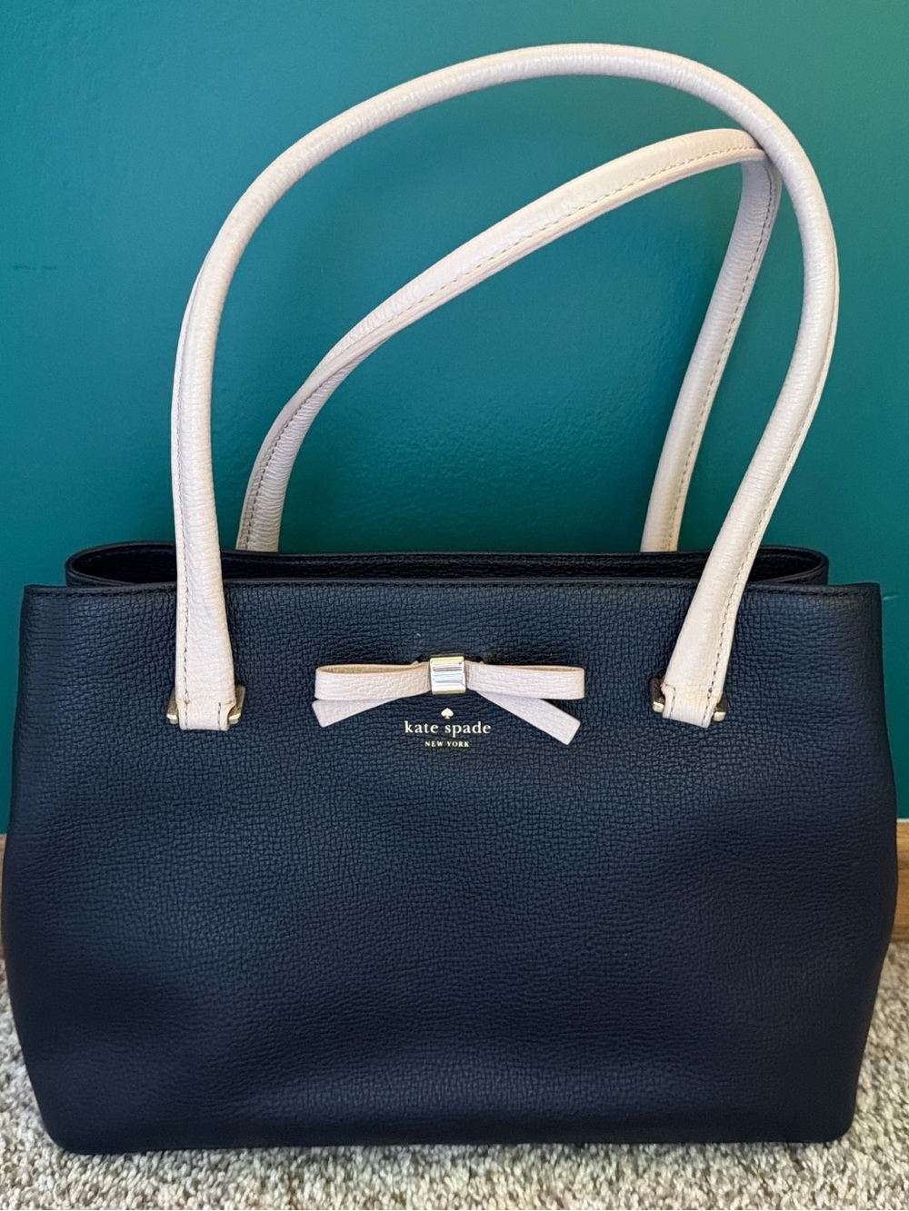 kate spade Black Tote with light pink Handles and Bow Accent